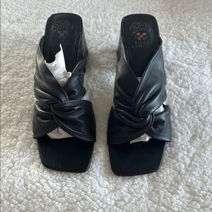 Vince Camuto Black Knotted Leather Slides